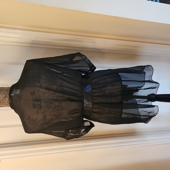 Black Sheer and Satin Sexy Lingerie Robe - Picture 4 of 5